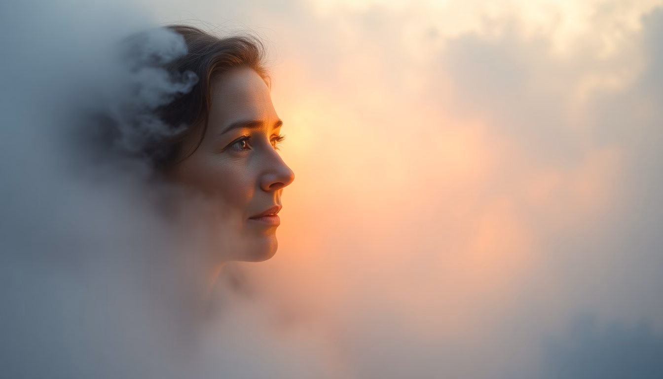 Femme souriante et sereine, symbolisant la clarté retrouvée.