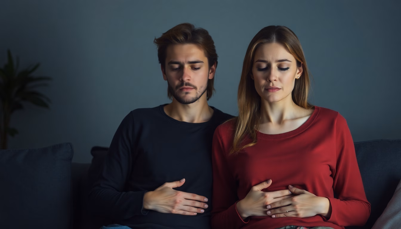 Personnes pratiquant la respiration profonde en groupe, l'air serein et apaisé.