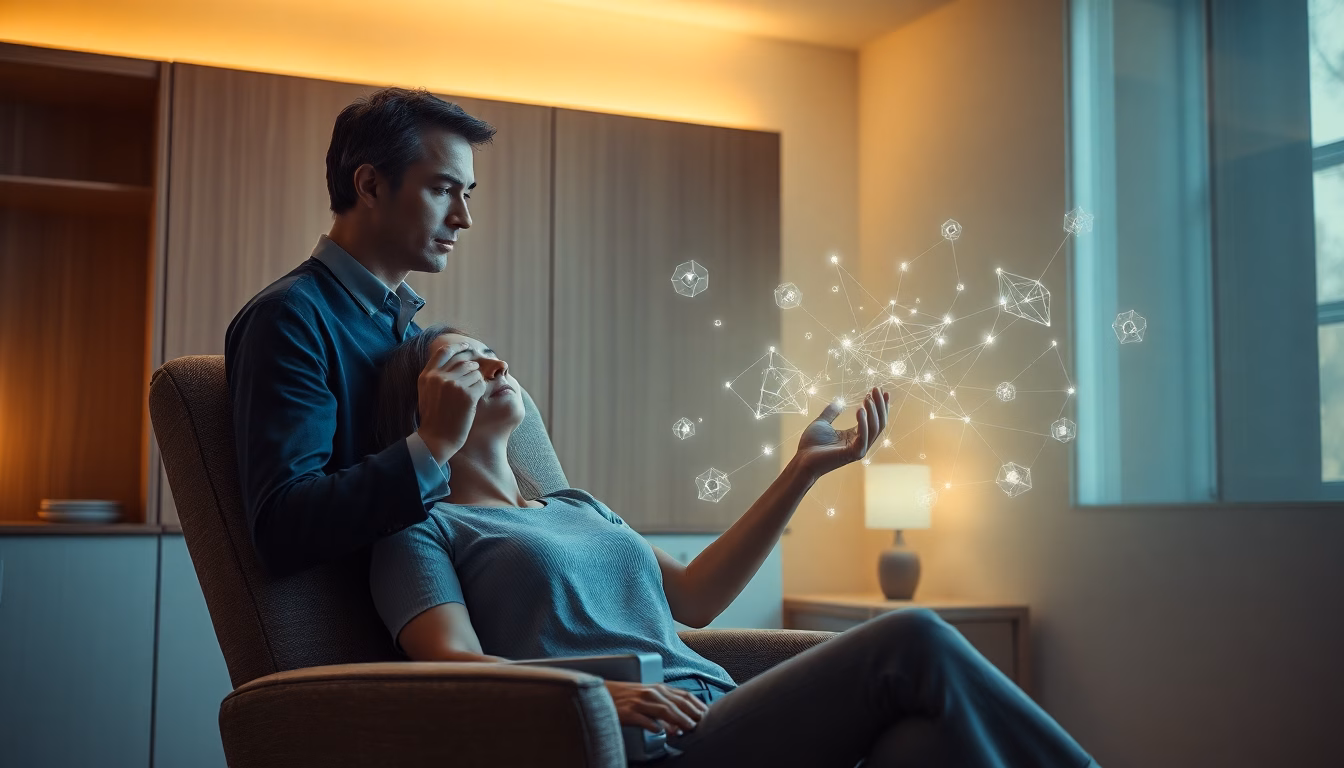Une personne concentrée, avec des ondes subtiles émanant de sa tête