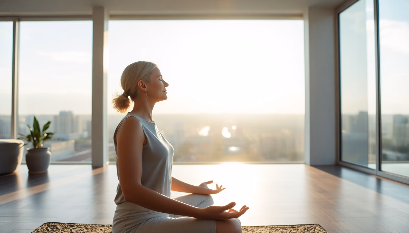 Personnes pratiquant une méditation de groupe dans un cadre paisible.