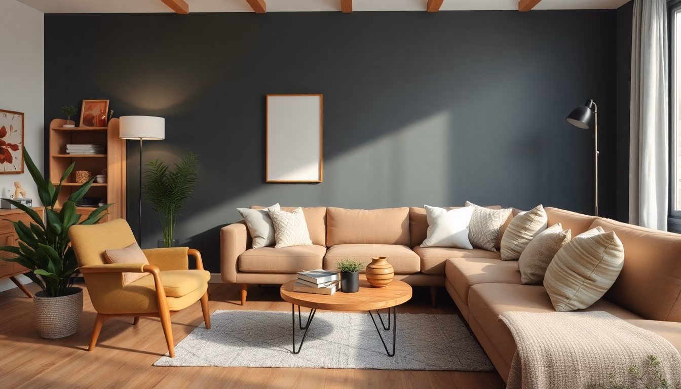 salon moderne et lumineux avec décoration tendance