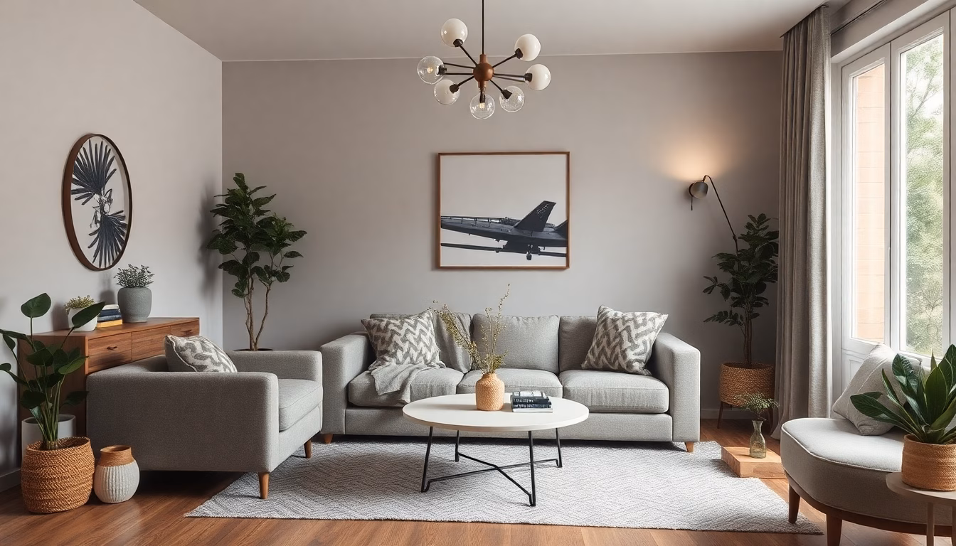 Salon moderne et cosy avec éclairage doux